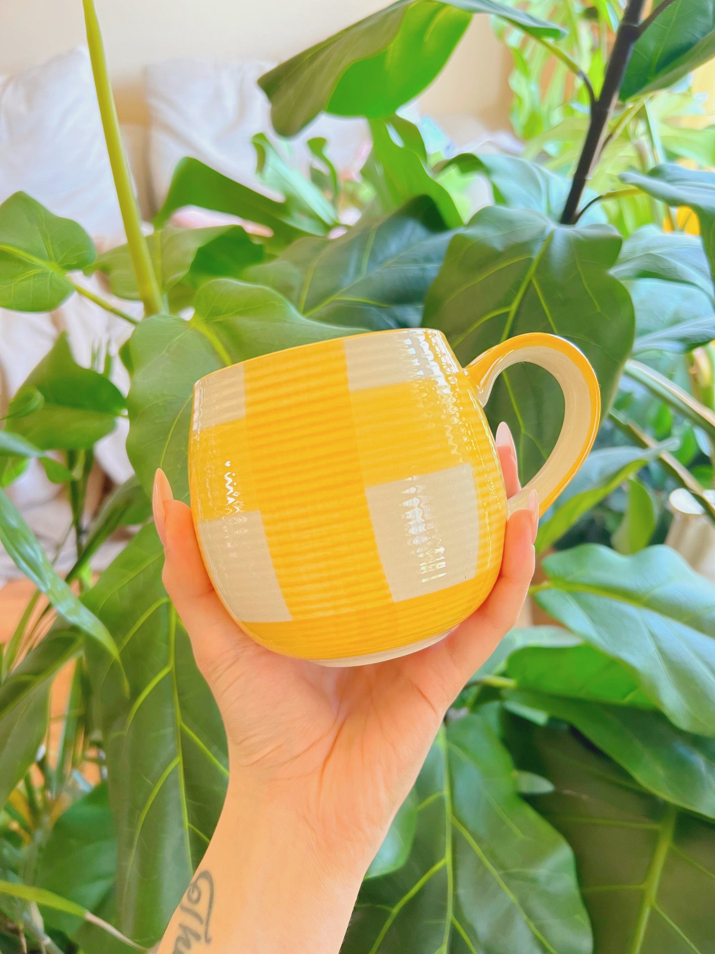 Yellow Checkered Ceramic Mug