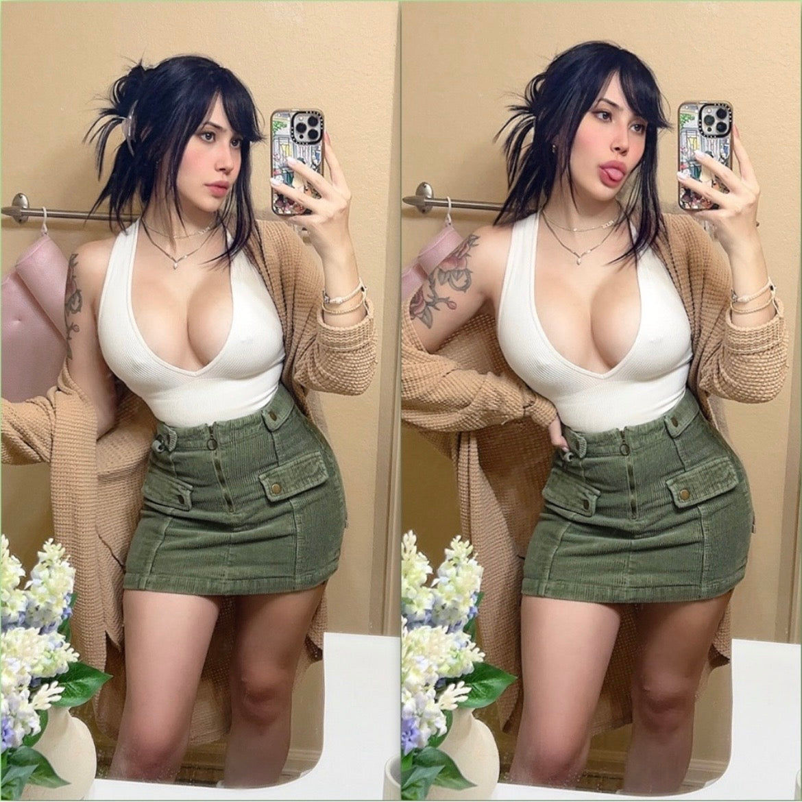 Green Corduroy Mini Skirt
