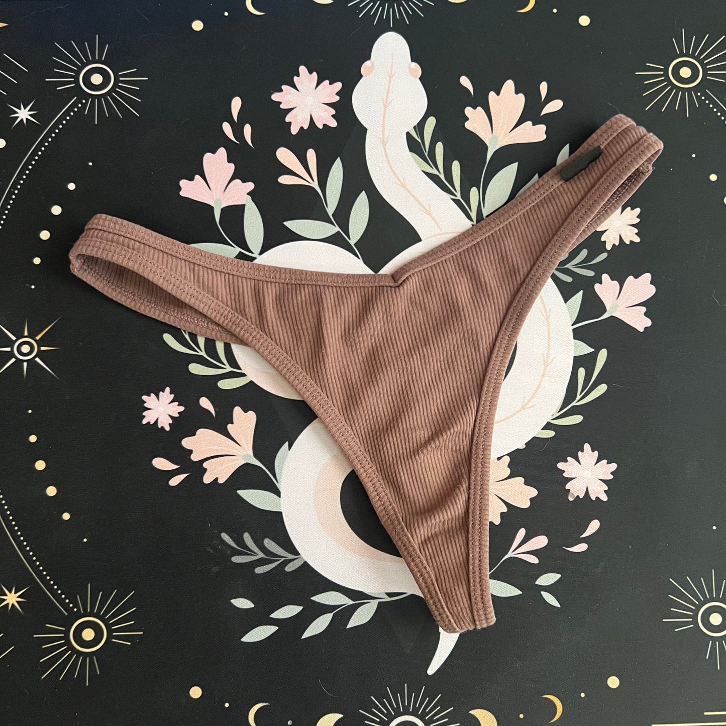 Brown Ribbed Thong