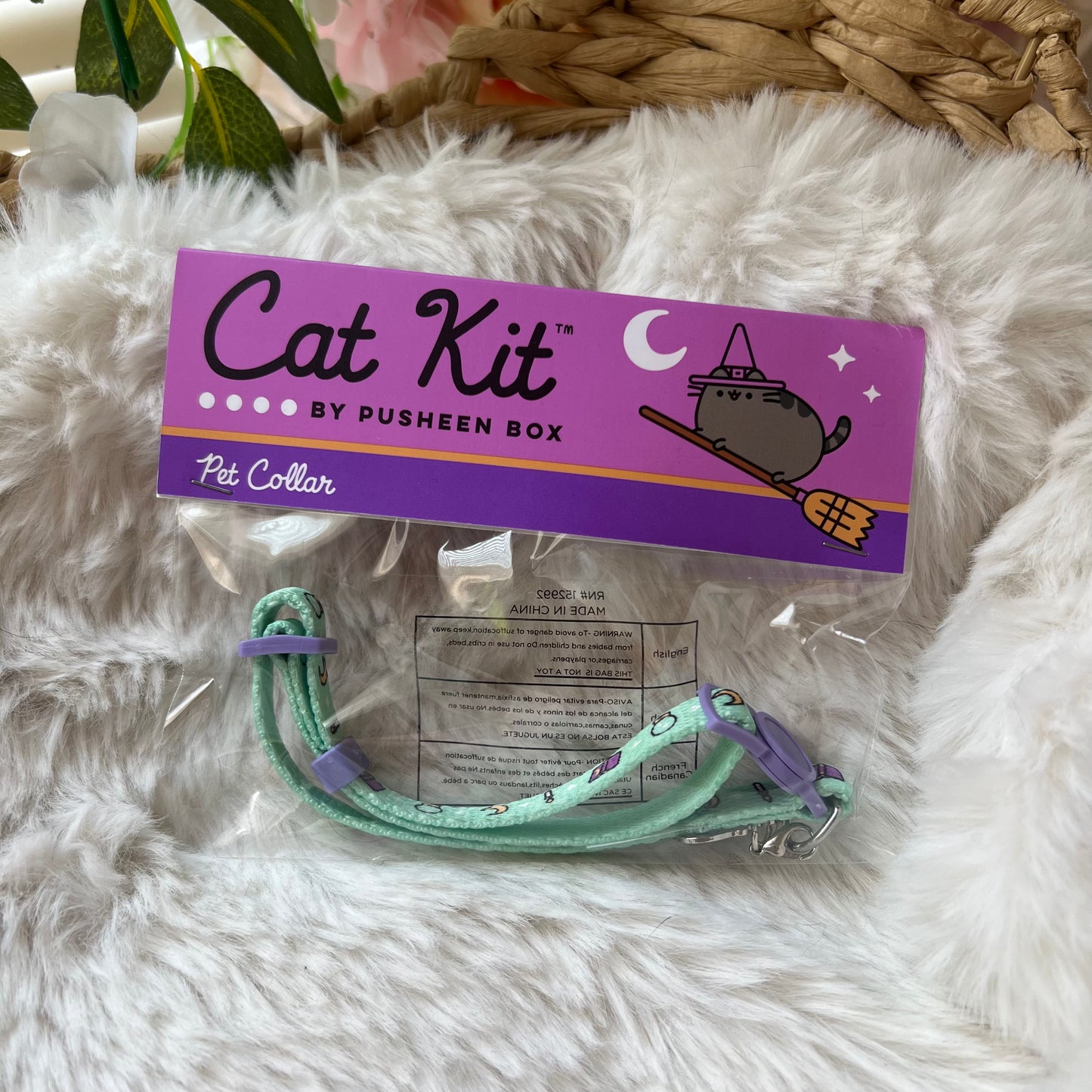 Pusheen Cat Collar in Mint and Lavender