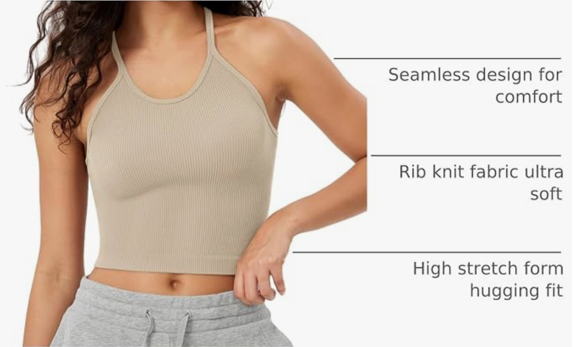 Ribbed Cropped Tank Top in Beige