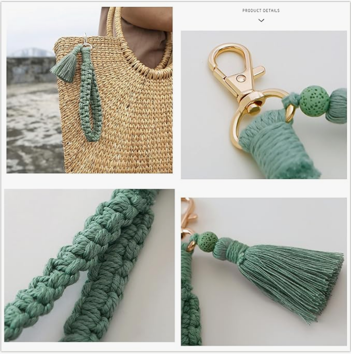 Braided Tassel Wristlet Key and Card Holder in Sage Green