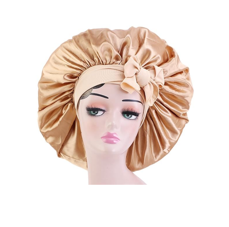 Champagne Satin Sleep Bonnet with Tie Band