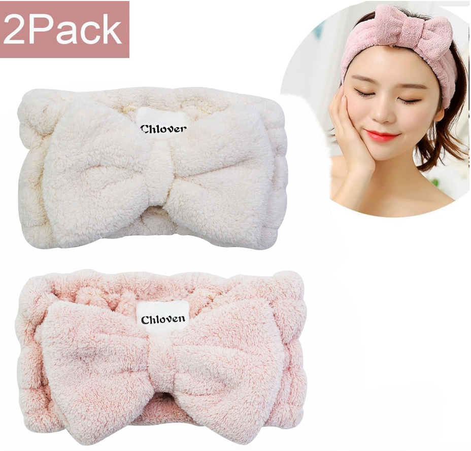 Plush Bow Spa Headbands (Set of 2)