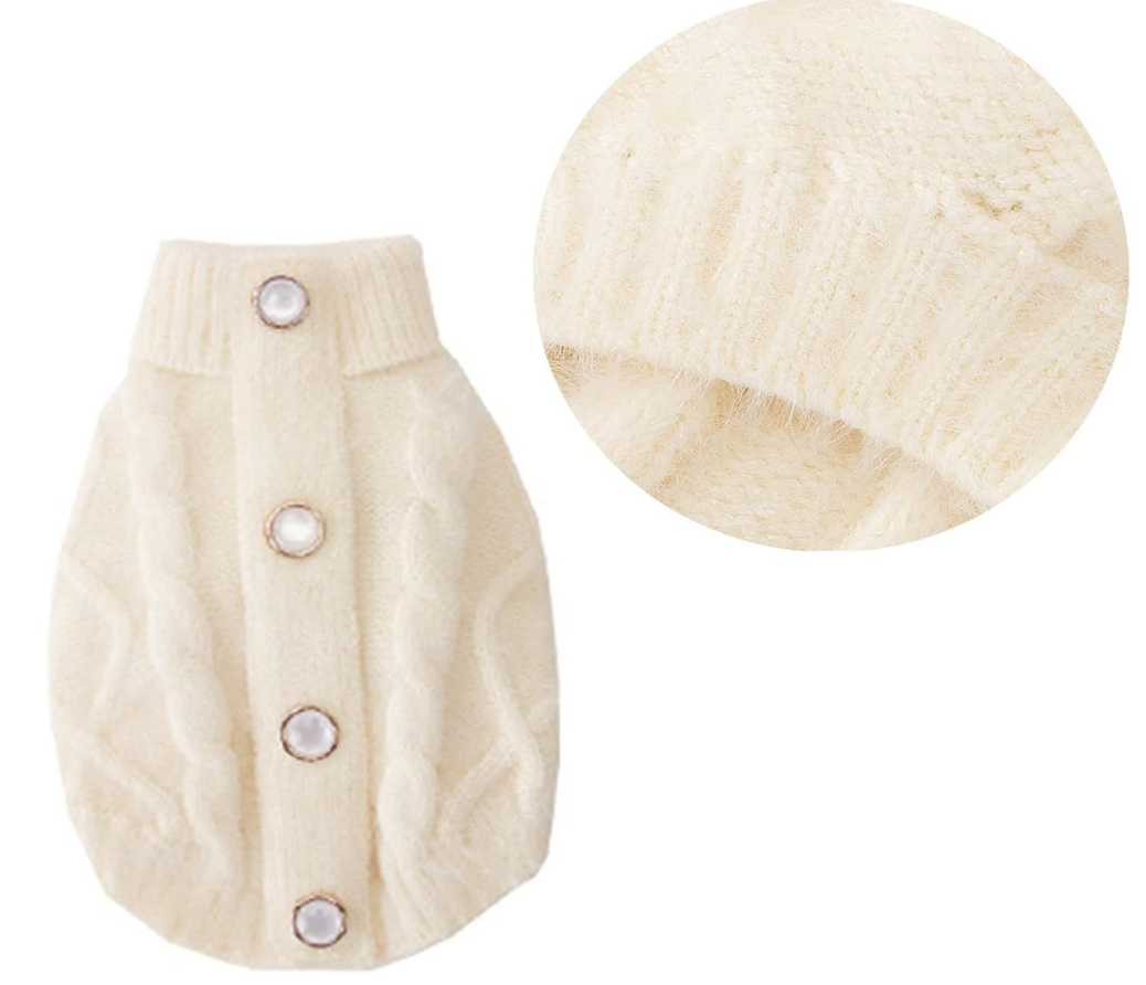 Cream Cable-Knit Pet Sweater