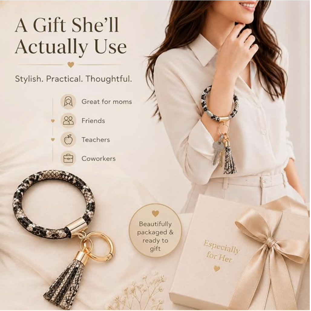 Snake-Print Tassel Keyring Bracelet