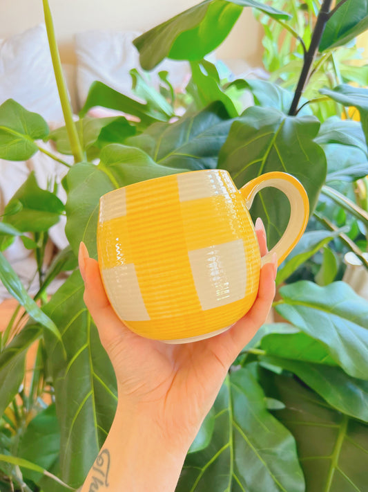Yellow Checkered Ceramic Mug
