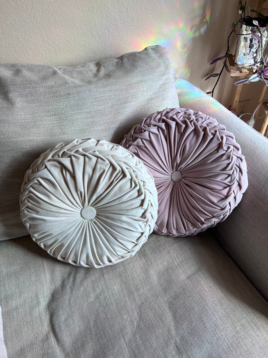 Set of Two Round Pleated Pillows