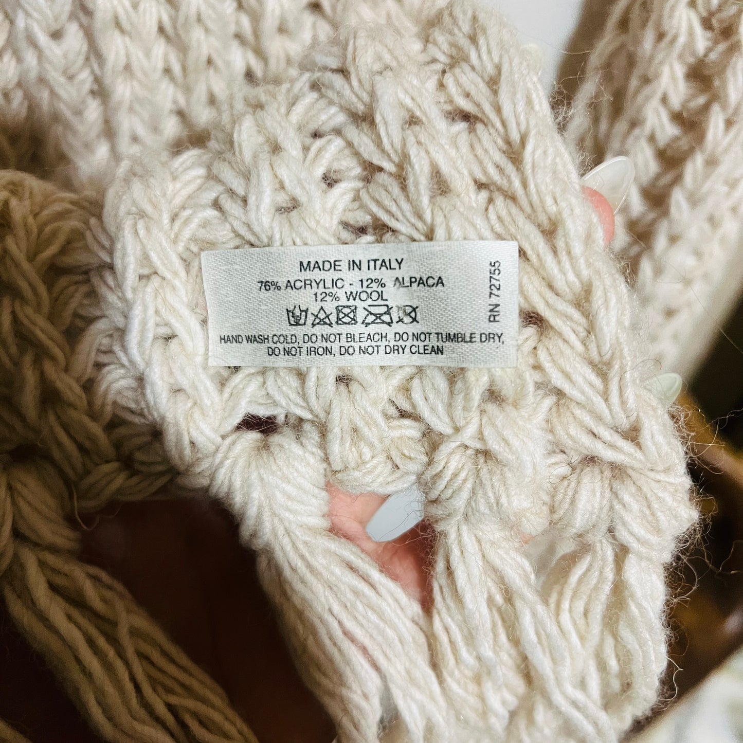 Cream Knit Fringe Scarf
