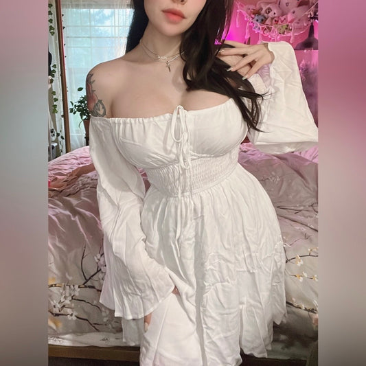 White Off-Shoulder Long Sleeve Dress
