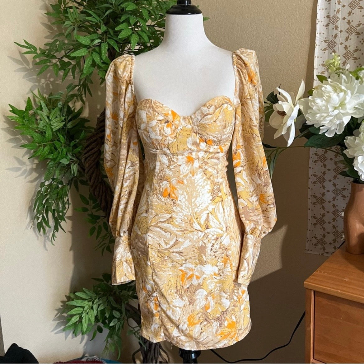 Golden Floral Mini Dress