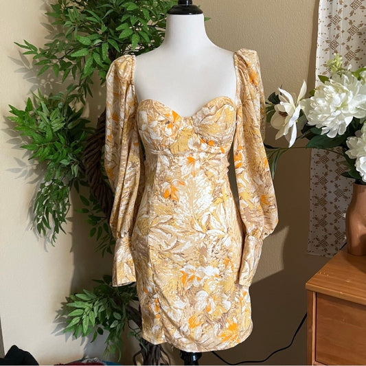Golden Floral Mini Dress