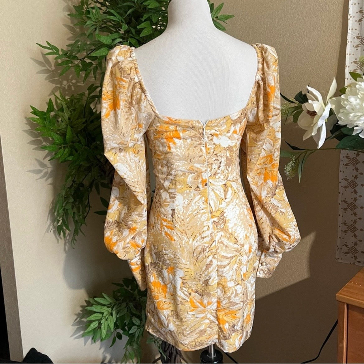 Golden Floral Mini Dress