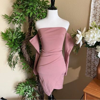 Mauve Off-Shoulder Midi Dress