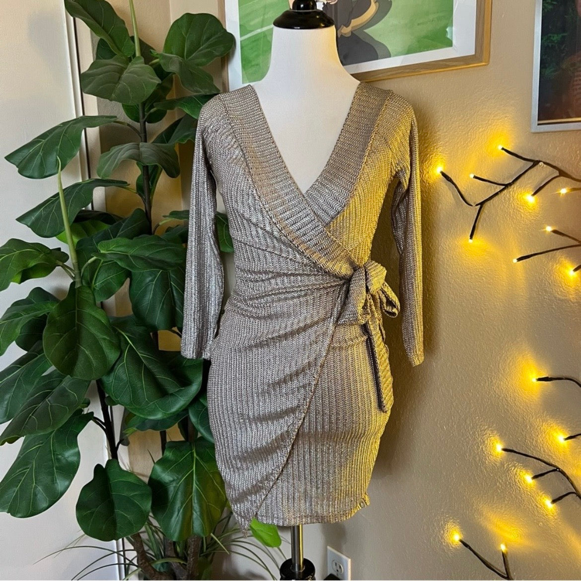 Metallic Wrap Dress