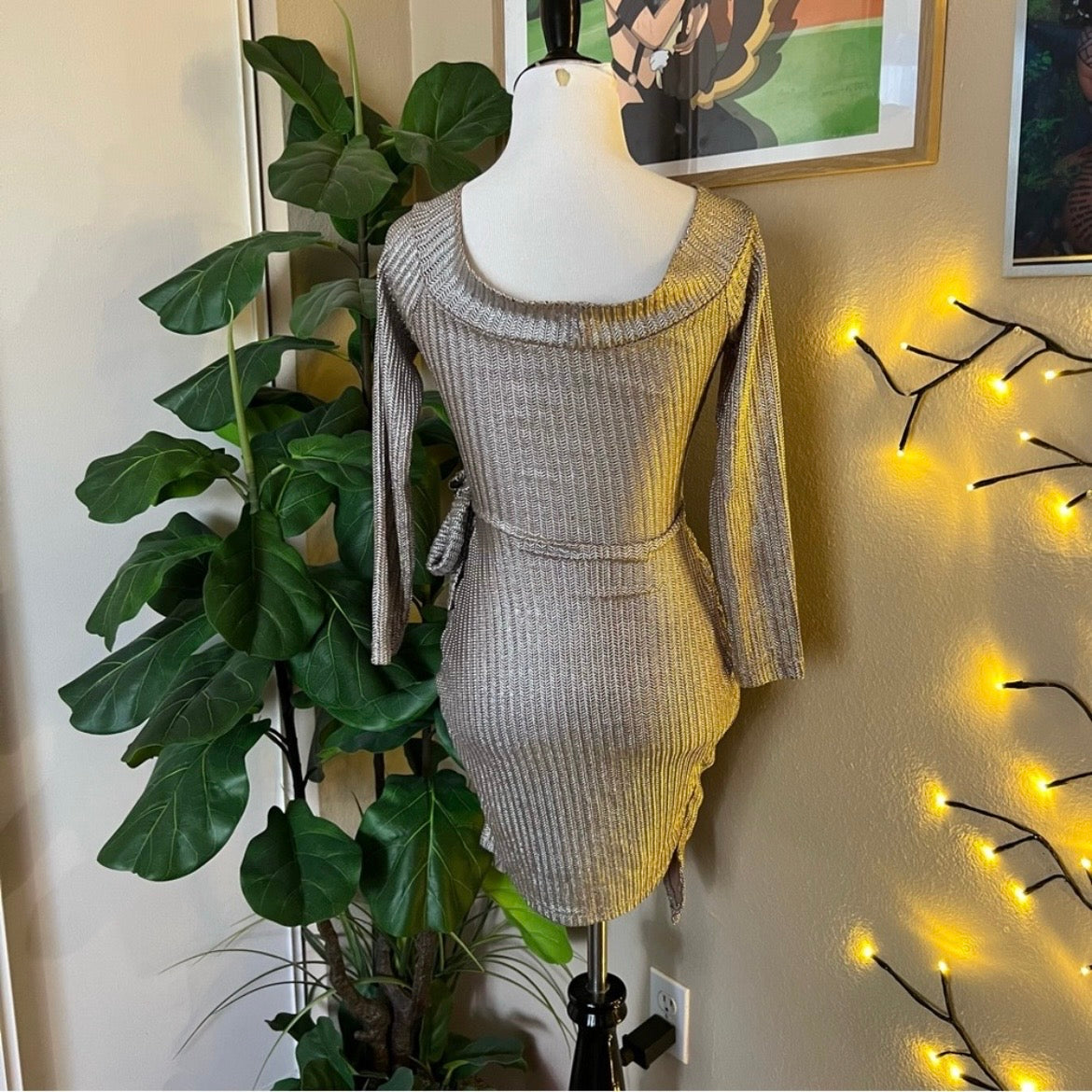 Metallic Wrap Dress
