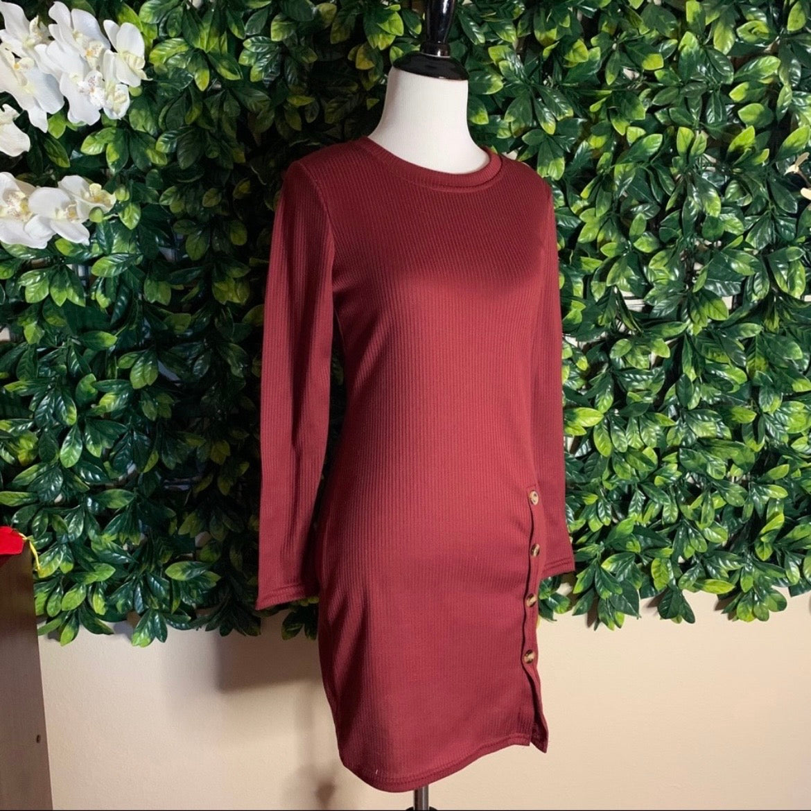 Red Ribbed Bodycon Dress