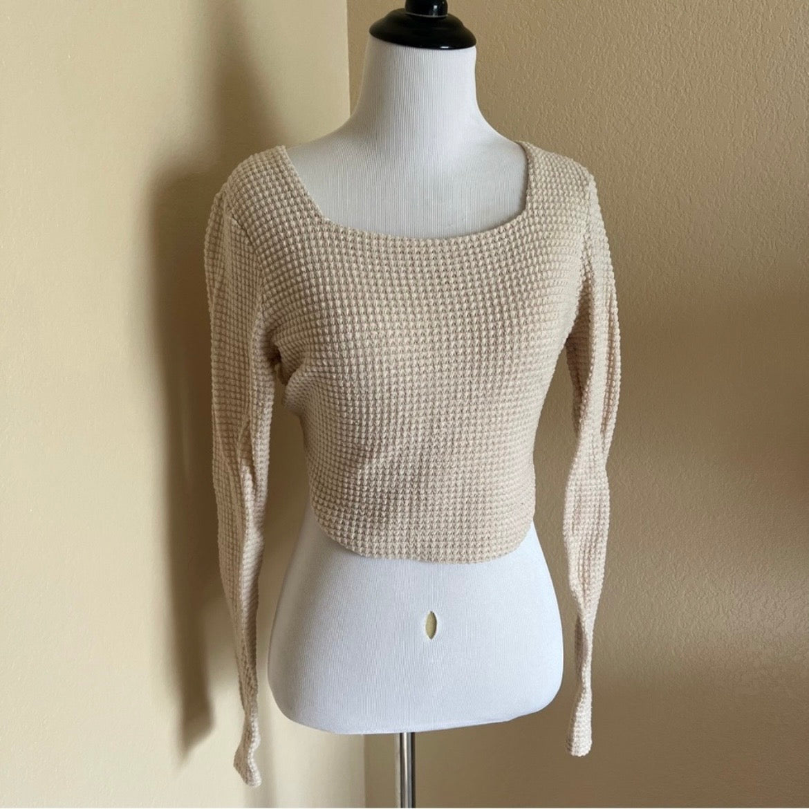 Beige Waffle Knit Top
