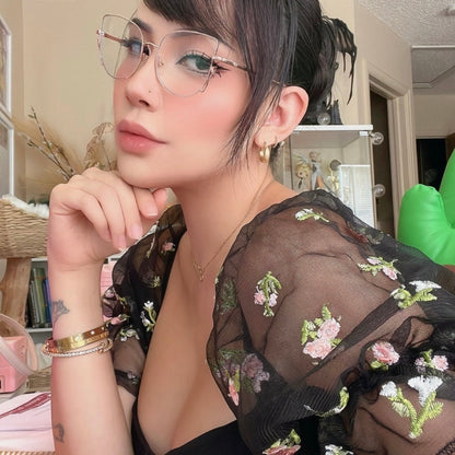 Black Floral Puff Sleeve Blouse