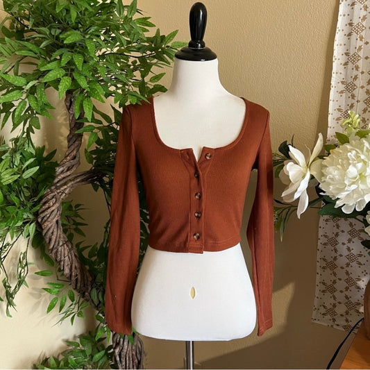 Brown Ribbed Crop Top