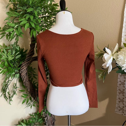 Brown Ribbed Crop Top
