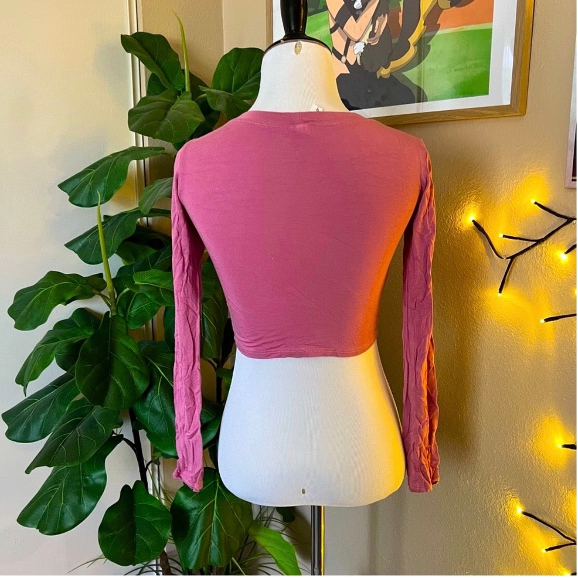 Pink Long Sleeve Crop Top