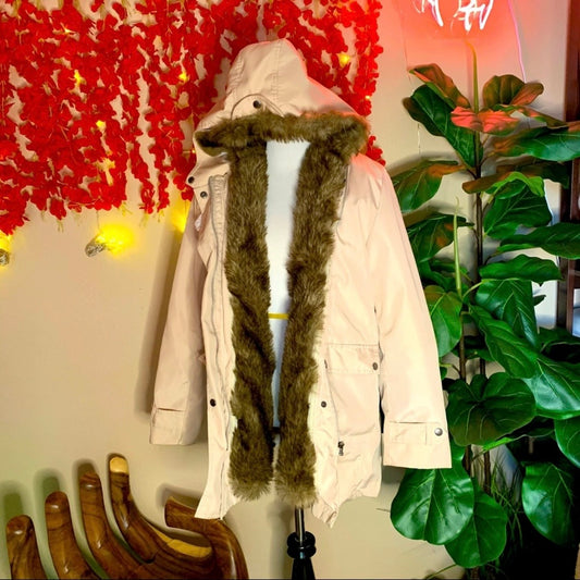 Cream Faux Fur Lined Coat