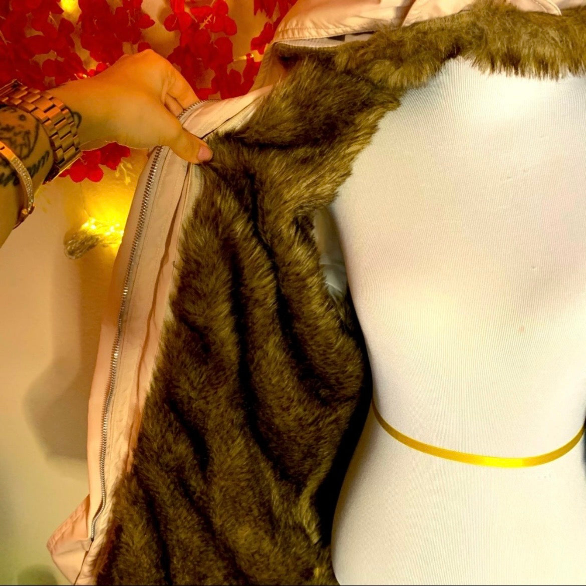 Cream Faux Fur Lined Coat