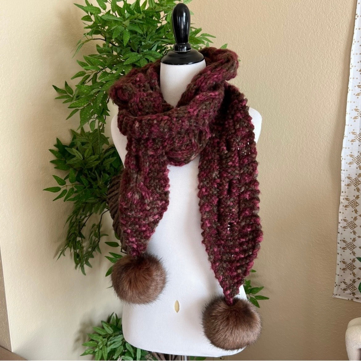 Handmade Scarf with Poms