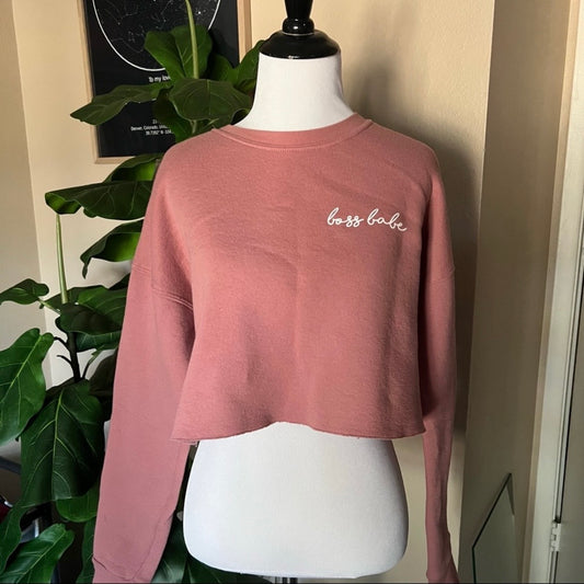 Pink Boss Babe Crop Sweater