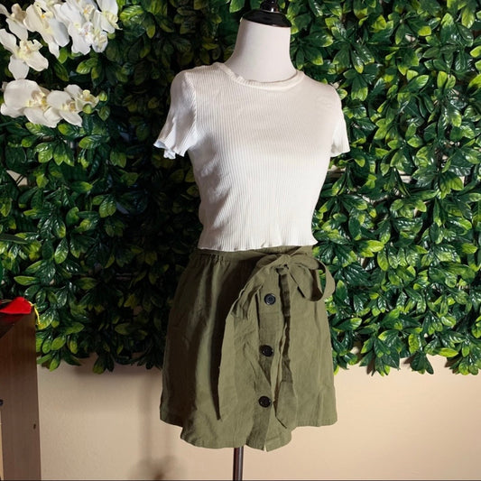 White and Olivee Green Two-Piece Set