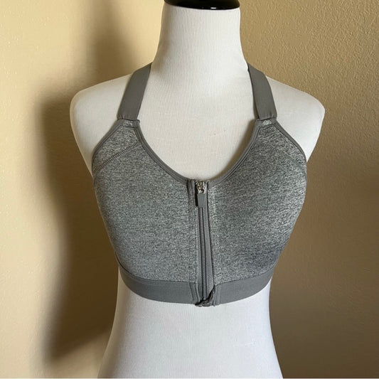Gray Zip-Front Sports Bra