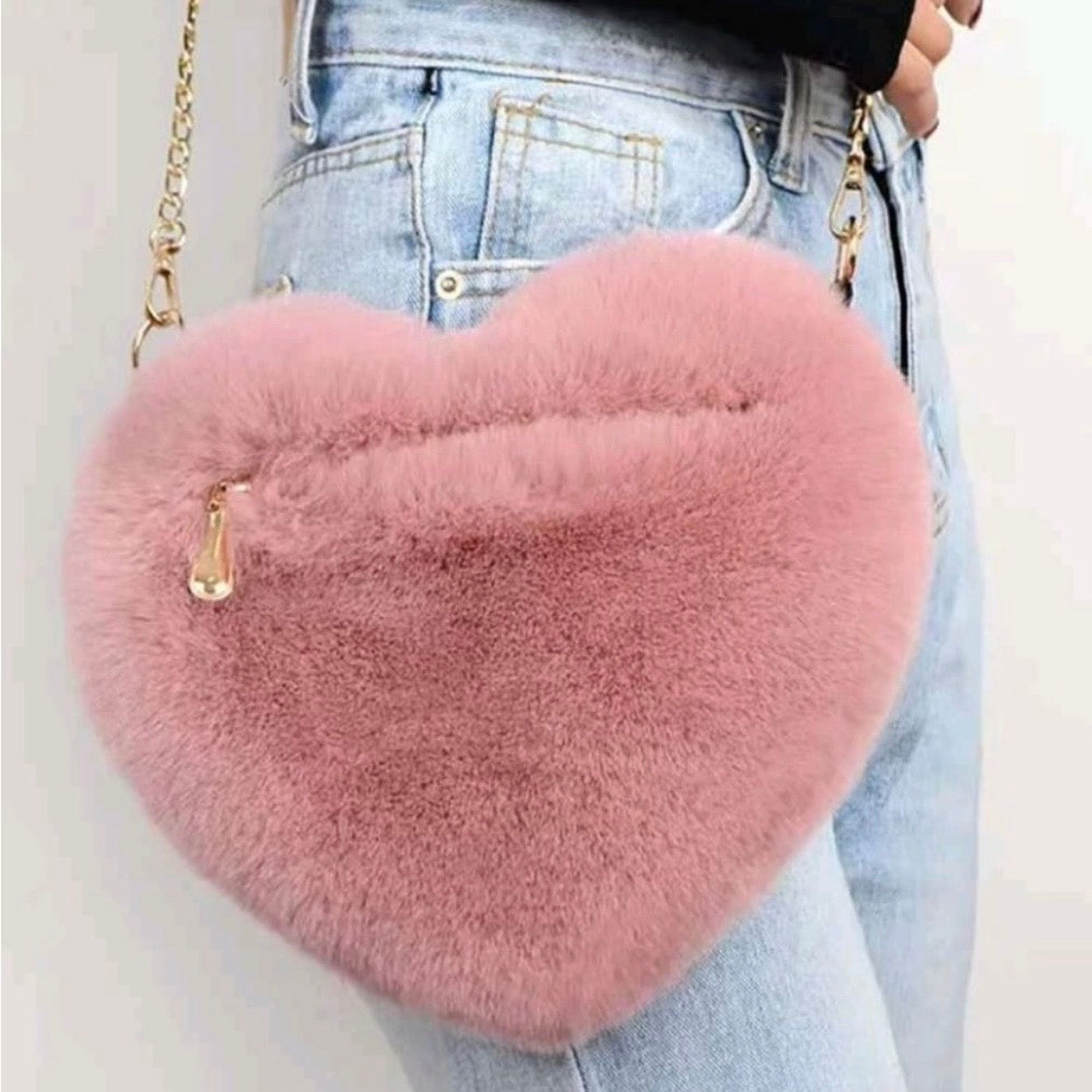 Pink Heart Faux Fur Bag