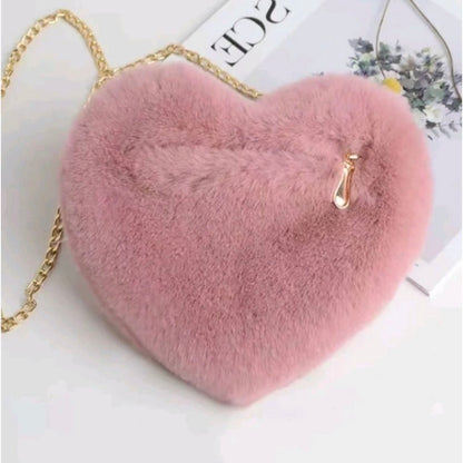 Pink Heart Faux Fur Bag