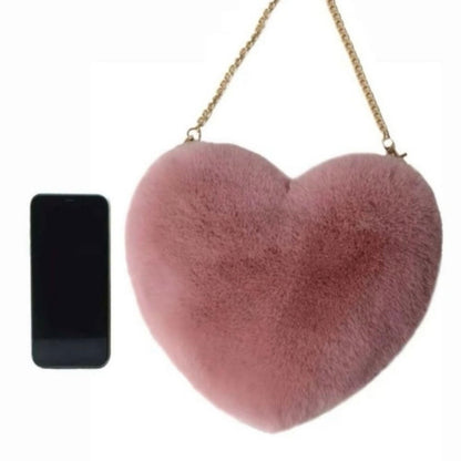 Pink Heart Faux Fur Bag