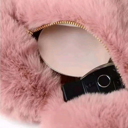 Pink Heart Faux Fur Bag