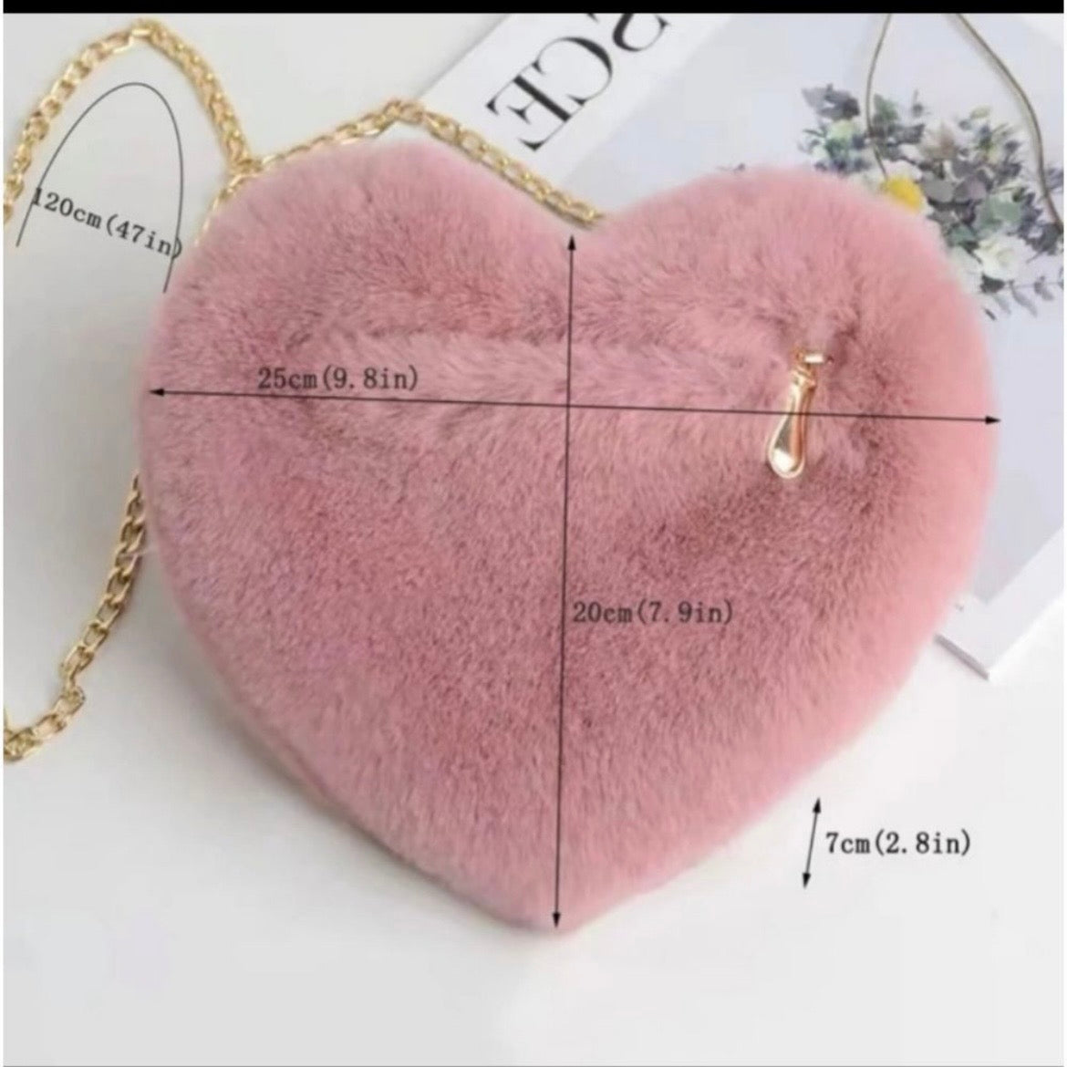 Pink Heart Faux Fur Bag