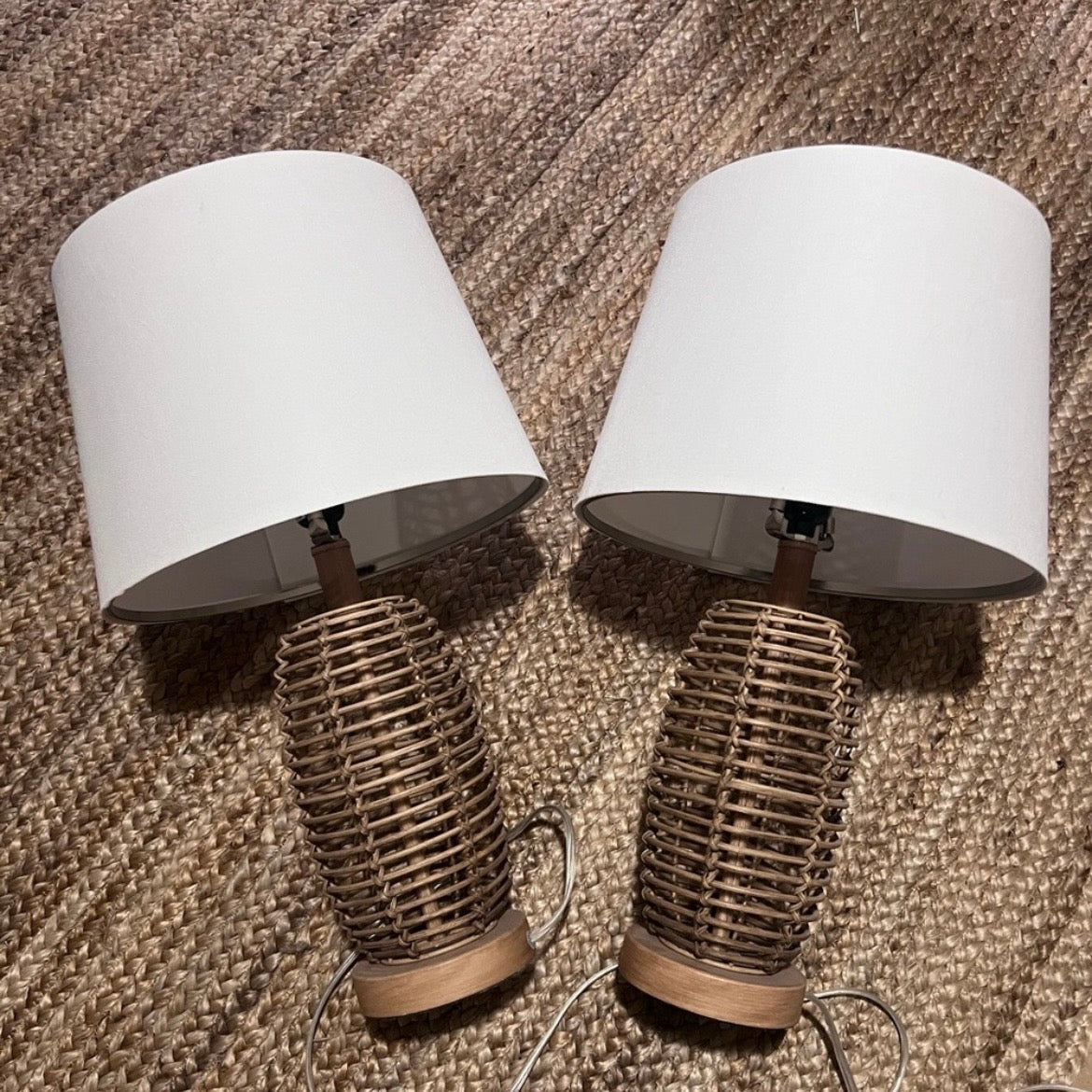 Wicker Rattan Table Lamps (Set of 2)