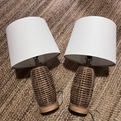 Wicker Rattan Table Lamps (Set of 2)