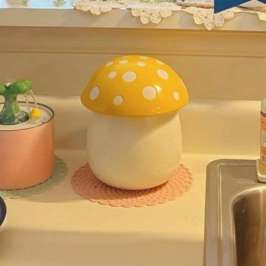 Yellow and White Mushroom Storage Jar