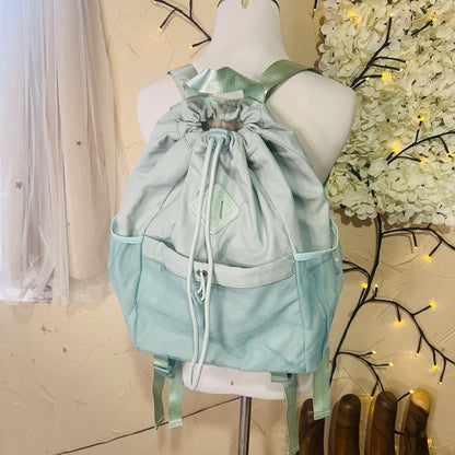Light Mint Drawstring Backpack with Mesh Pockets