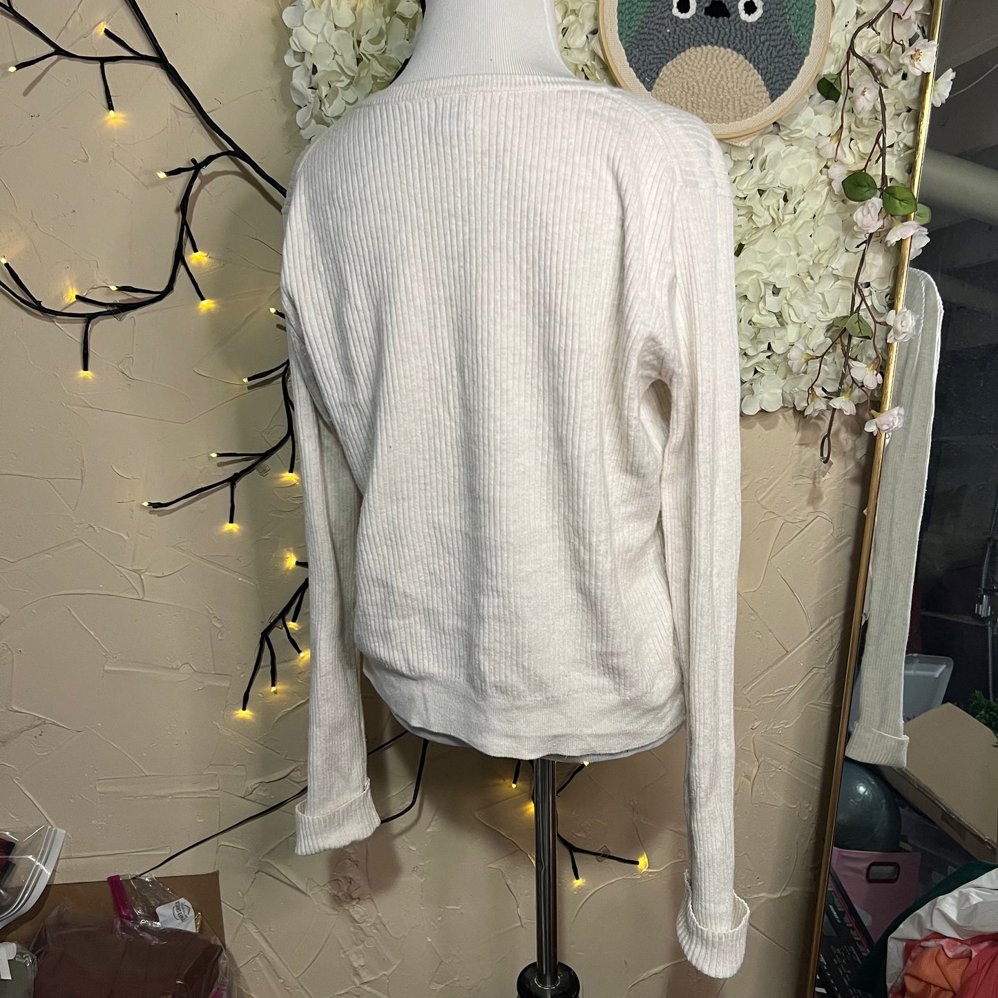 Cream Ribbed Cardigan
