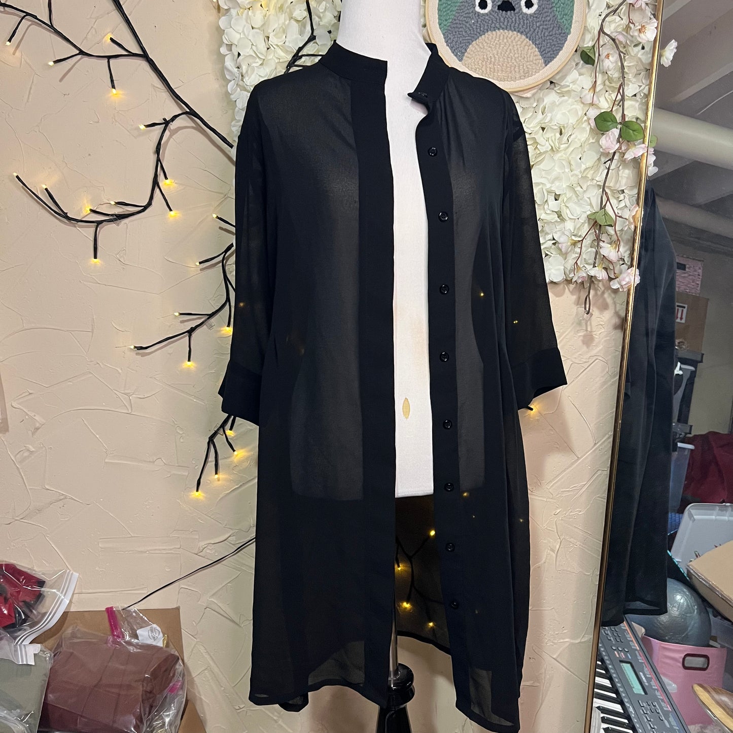 Black Sheer Button-Front Coverup