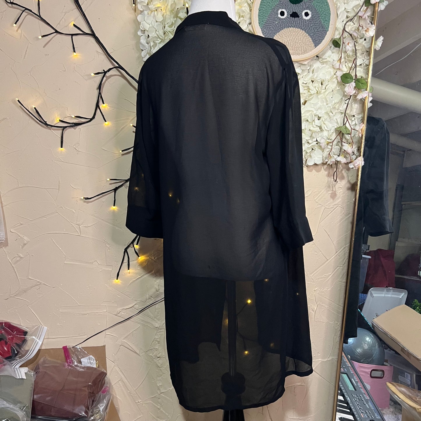 Black Sheer Button-Front Coverup