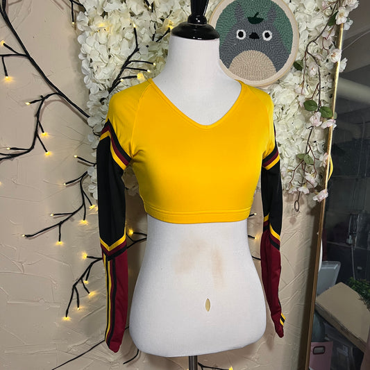 Yellow V-Neck Crop Top with Sleeve Panels