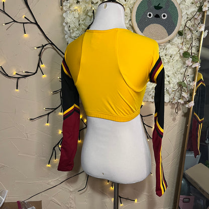 Yellow V-Neck Crop Top with Sleeve Panels