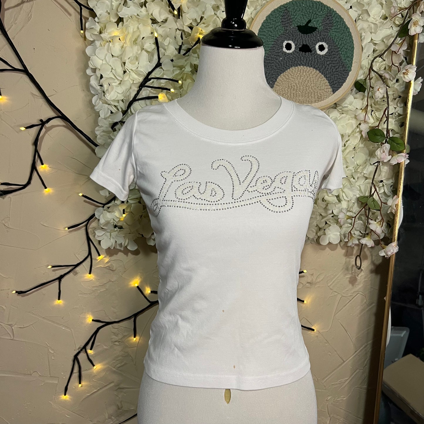 White Rhinestone 'Las Vegas' Logo Tee