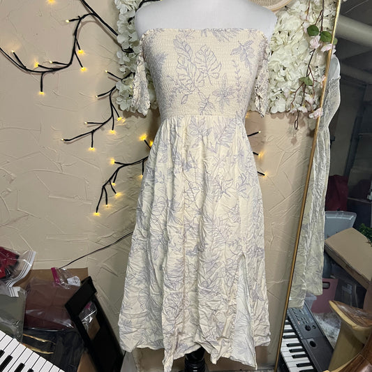 Cream Off-Shoulder Floral Midi Dress