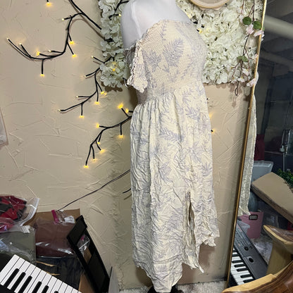 Cream Off-Shoulder Floral Midi Dress