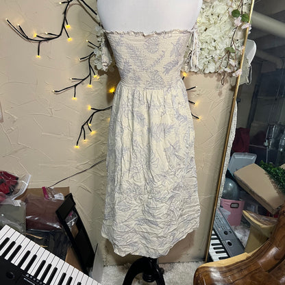 Cream Off-Shoulder Floral Midi Dress